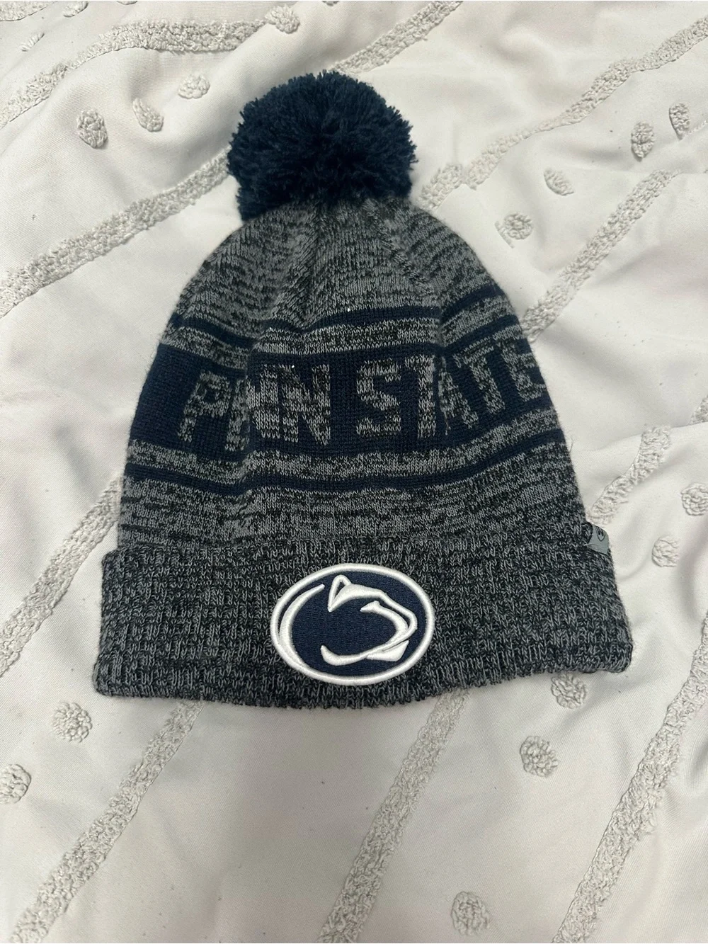 Pom Beanie Hat - Navy & Gray